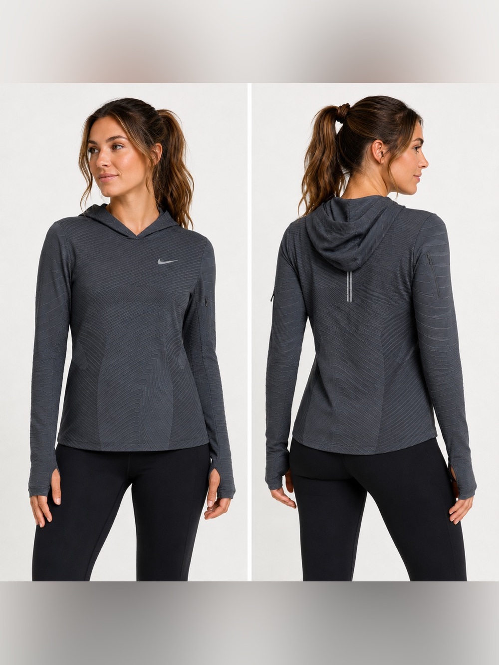 Nike Women’s Charcoal Hooded Long-Sleeve Training Top
